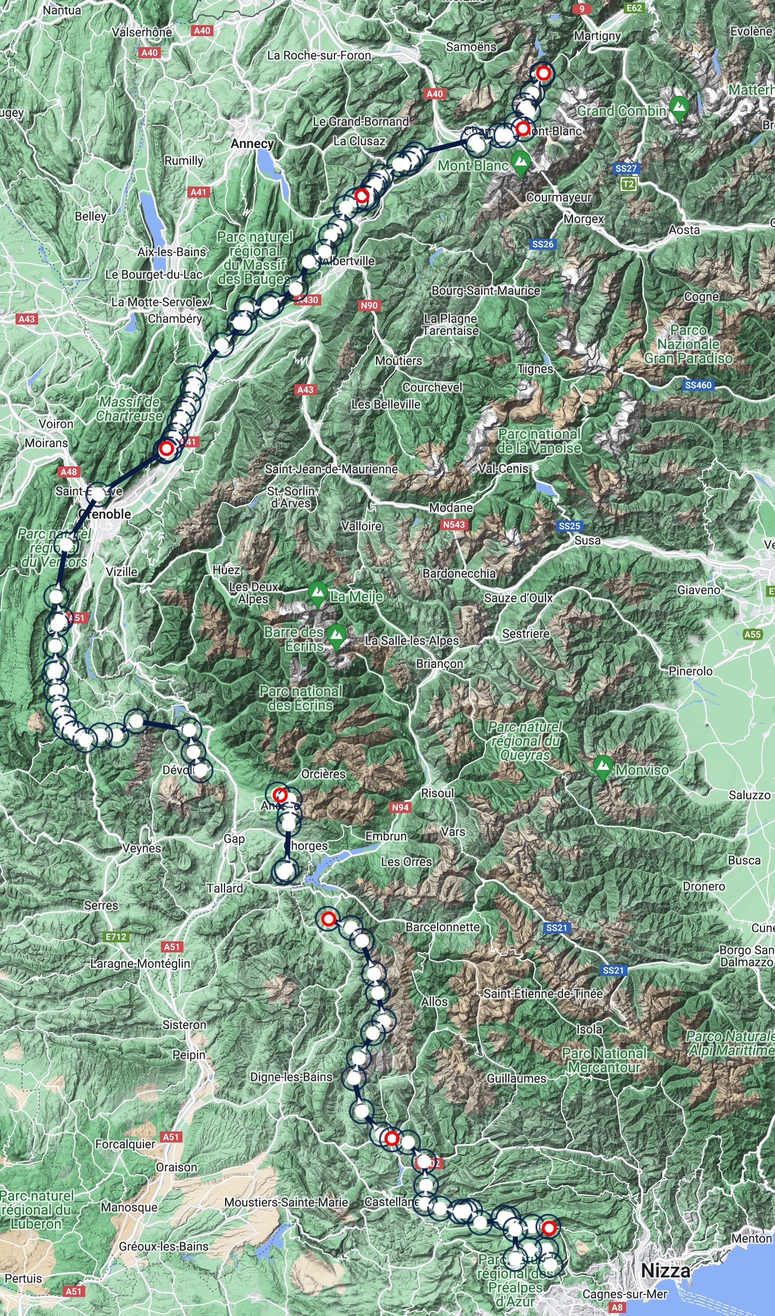 In acht Etappen von Nizza nach Chamonix